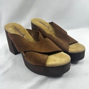 BioNatura Wedge Heel Sandals Chunky Platform Suede Women's 9.5 Leather Y2K Chic